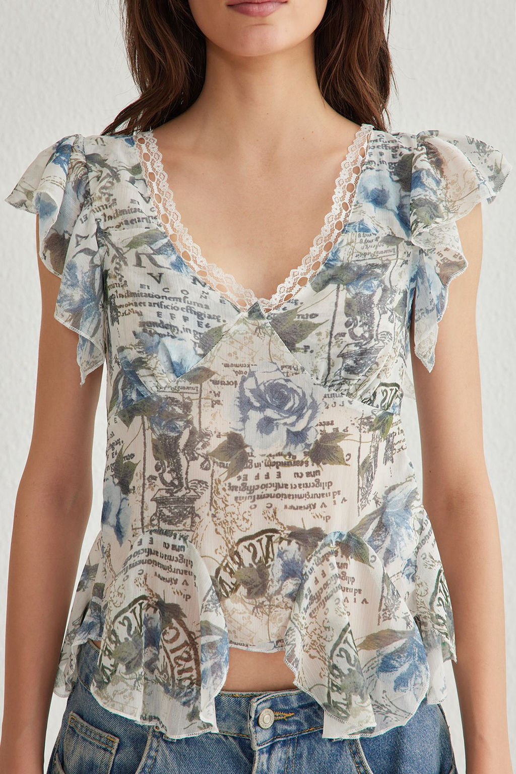 Trendyolmilla Cok Renkli Yoryo Sifon Cicekli Dokuma Dokuma Bluz TWOSS25BZ00107  фото 3