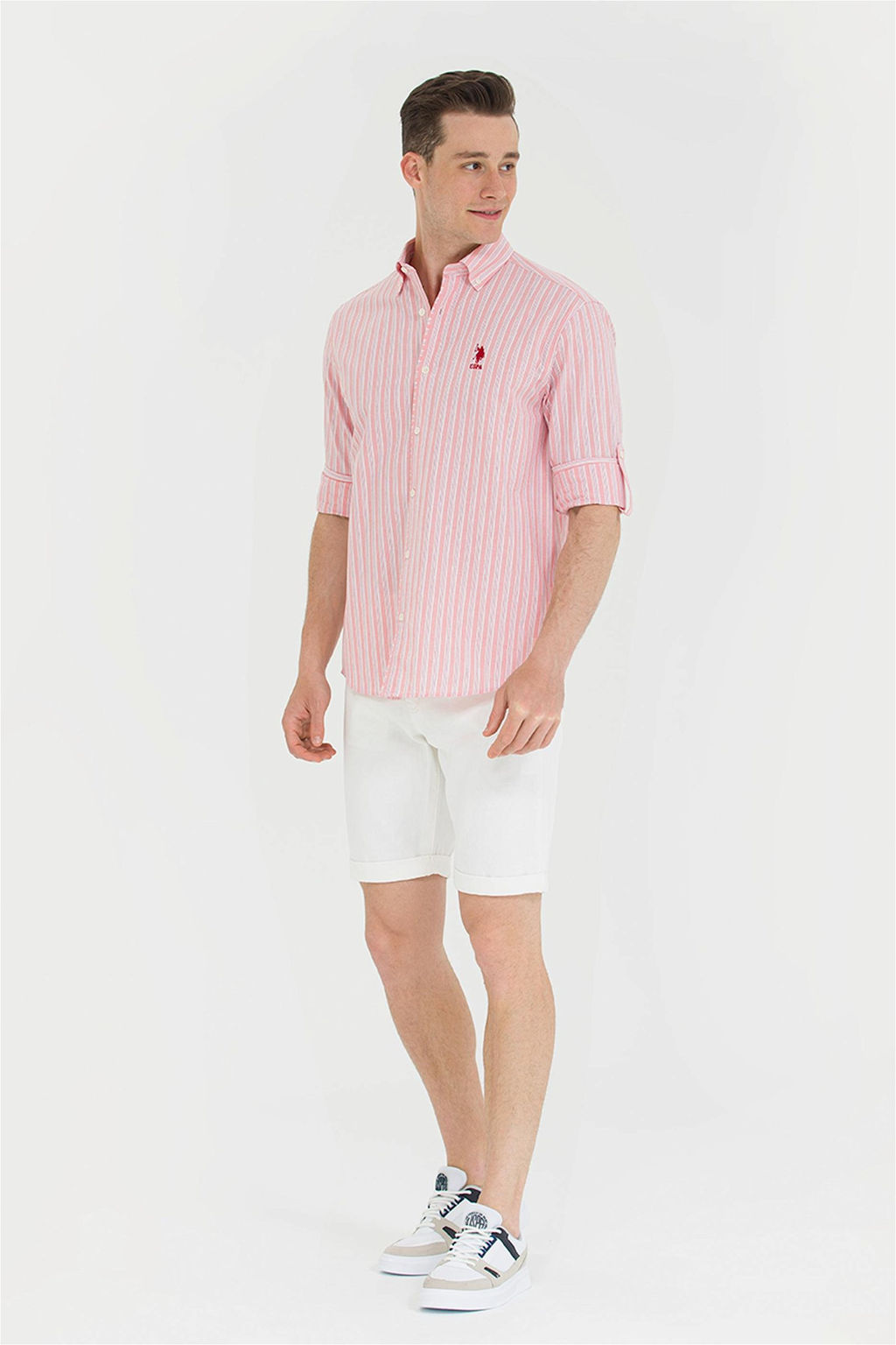 U. S. Polo Assn Мужская рубашка лосося в белую полоску - U.s. polo assn фото 11