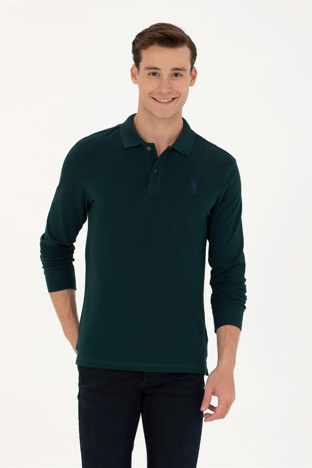 U. S. Polo Assn Мужская темно-зеленая базовая толстовка с воротником поло - U.s. polo assn фото 8