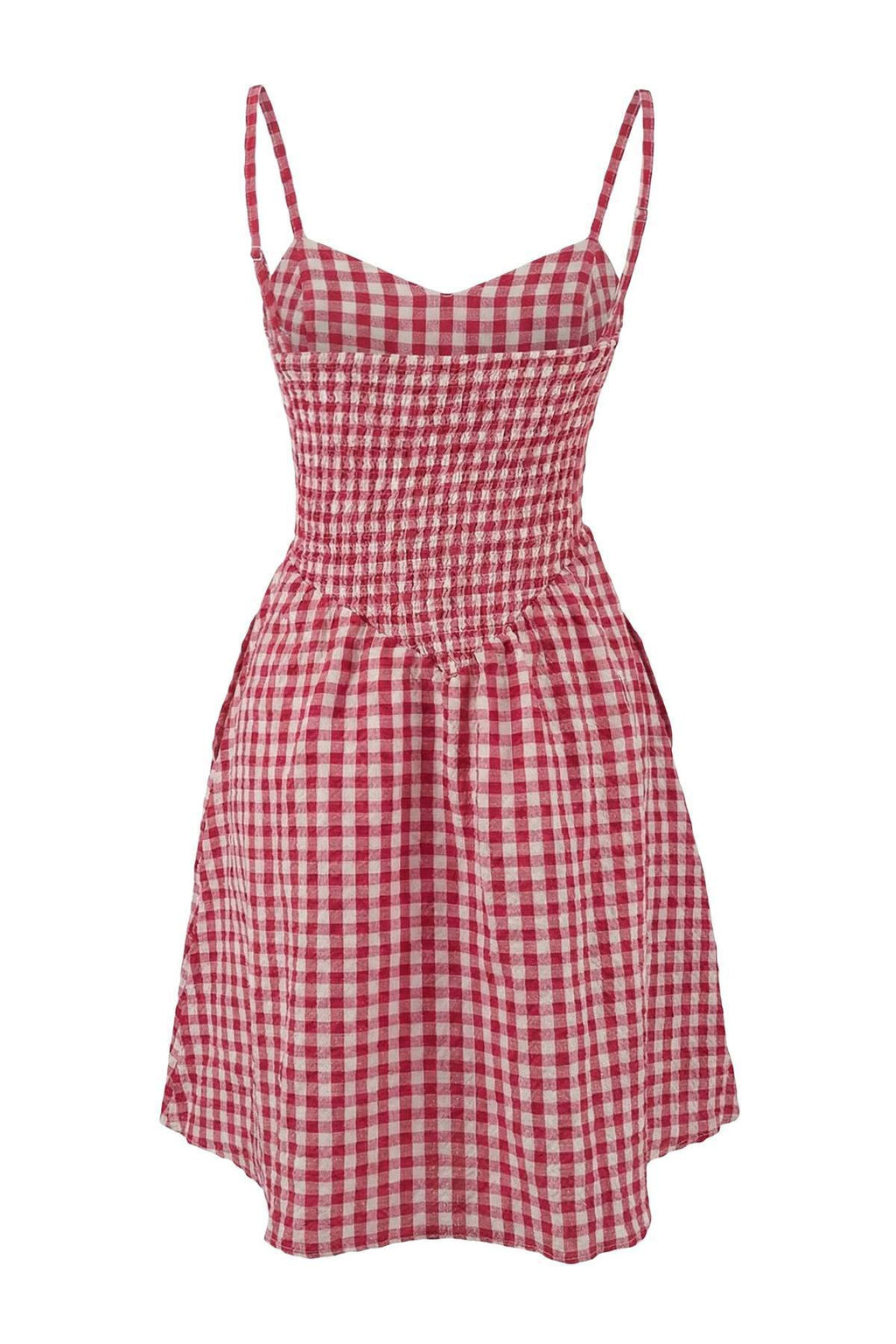 K?rm?z? Ekose Desenli Dokuma Gipeli Mini Plaj Elbisesi TBESS26EL00016