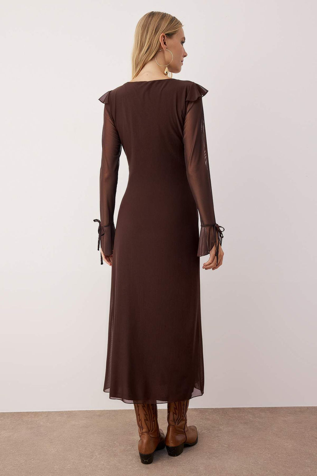 Kahverengi Duz F?rf?rl? Maxi Orme Elbise TWOAW26EL00060 - Trendyolmilla фото 4