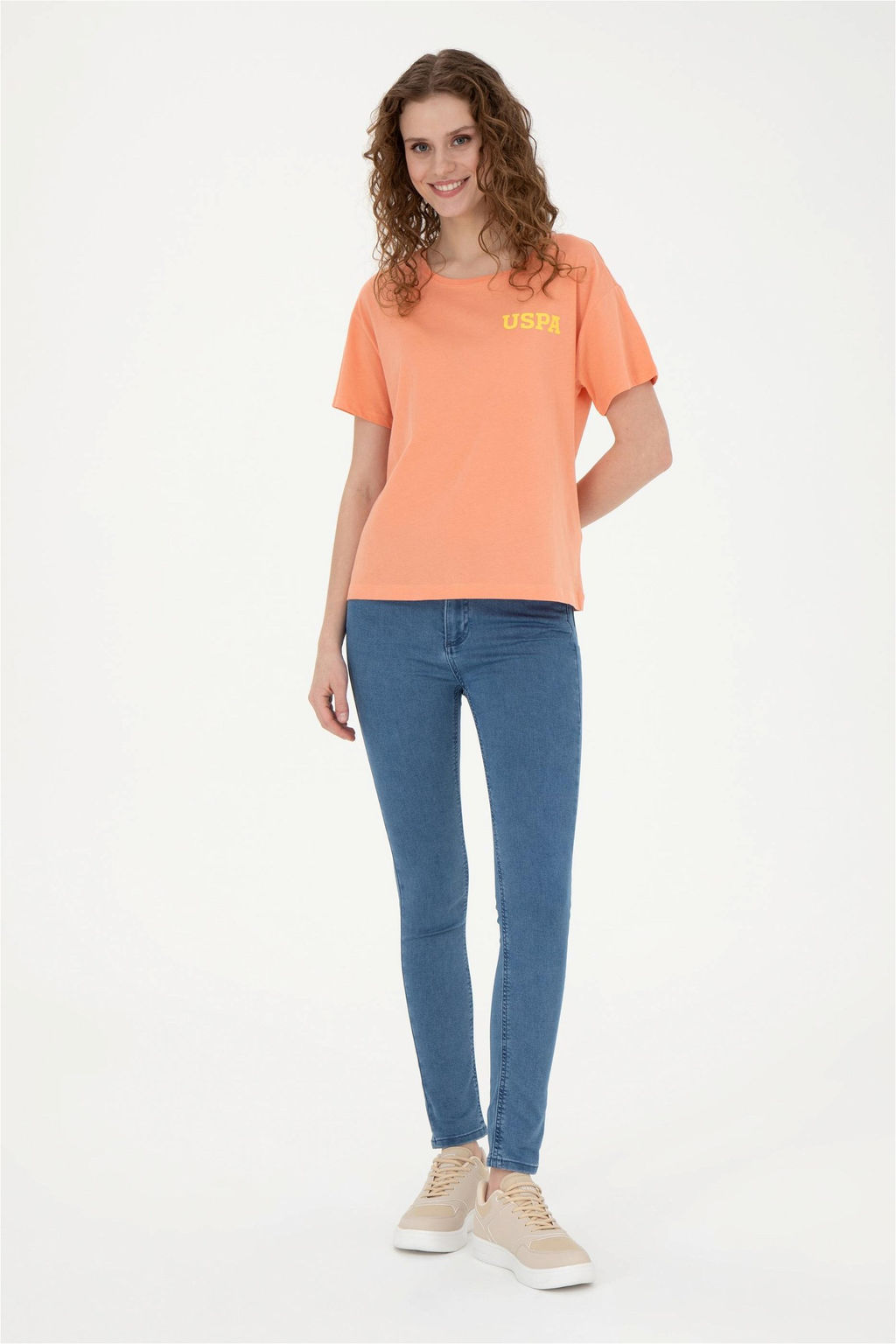 Женская футболка с круглым вырезом лососевого цвета - U.s. polo assn фото 4