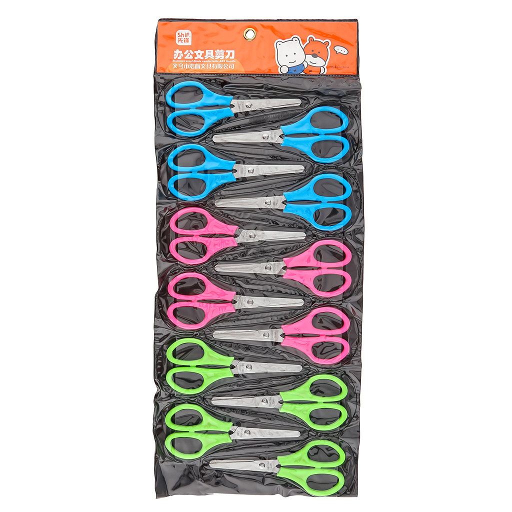 Ножницы канцелярские 12,8см, с линейкой, пластмассовые ручки, цвета в ассортименте: голубой/фуксия/салатовый (Китай) мин.заказ 12шт - Домашняя мода фото 2