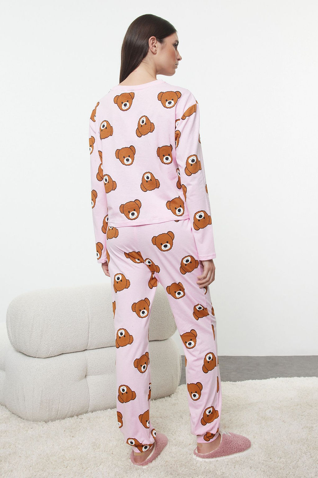 Trendyolmilla Siyah %100 Pamuklu Ay?c?kl? Orme Pijama Tak?m? THMAW23PT00514  фото 5