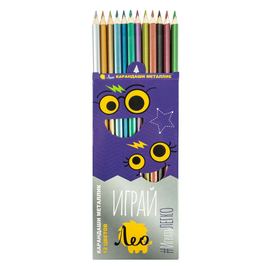 Лео Играй Набор трехгранных карандашей металлик LGMCP-12 заточенный 8 х 12 цв - Vista-artista фото 3