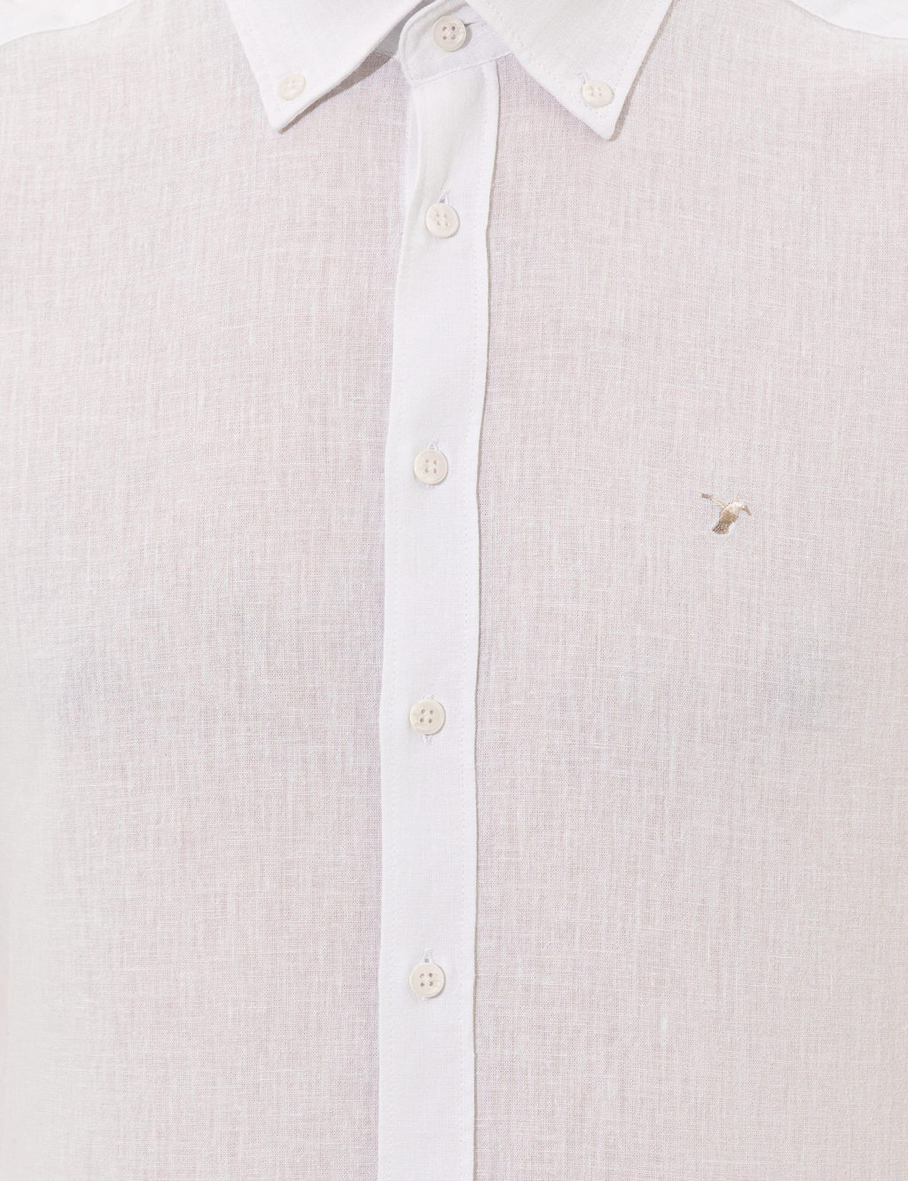 Белая рубашка узкого кроя из смесового льна с коротким рукавом - Cacharel фото 6