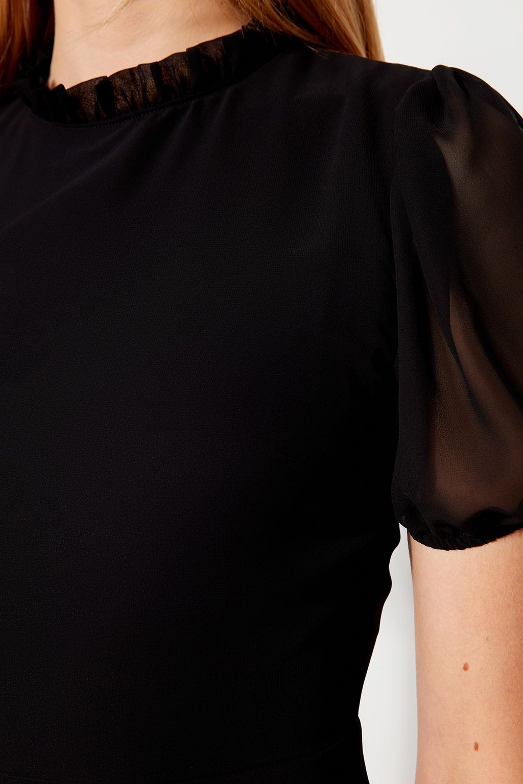 TRENDYOLMILLA Siyah A-Kesim Volanl? Sifon Astarl? Dokuma Dokuma Elbise TWOSS23EL00520 фото 5