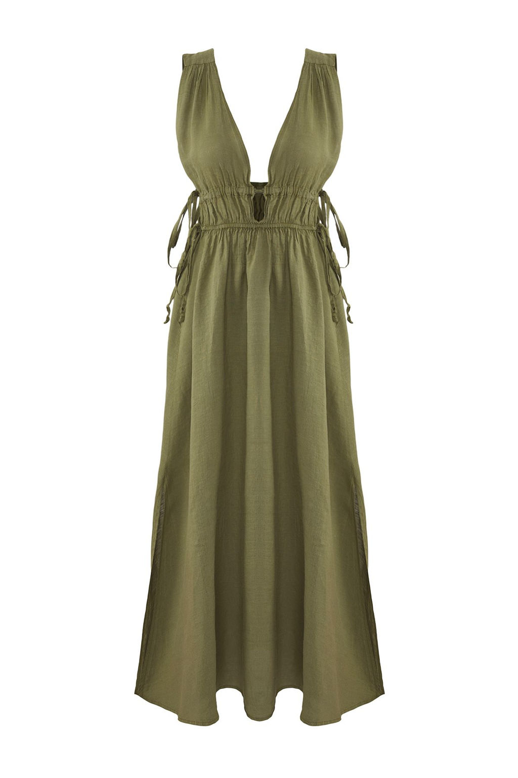 Trendyolmilla Haki Maxi Dokuma %100 Keten Buzgu Detayl? Plaj Elbisesi TBESS25EL00105 фото 5