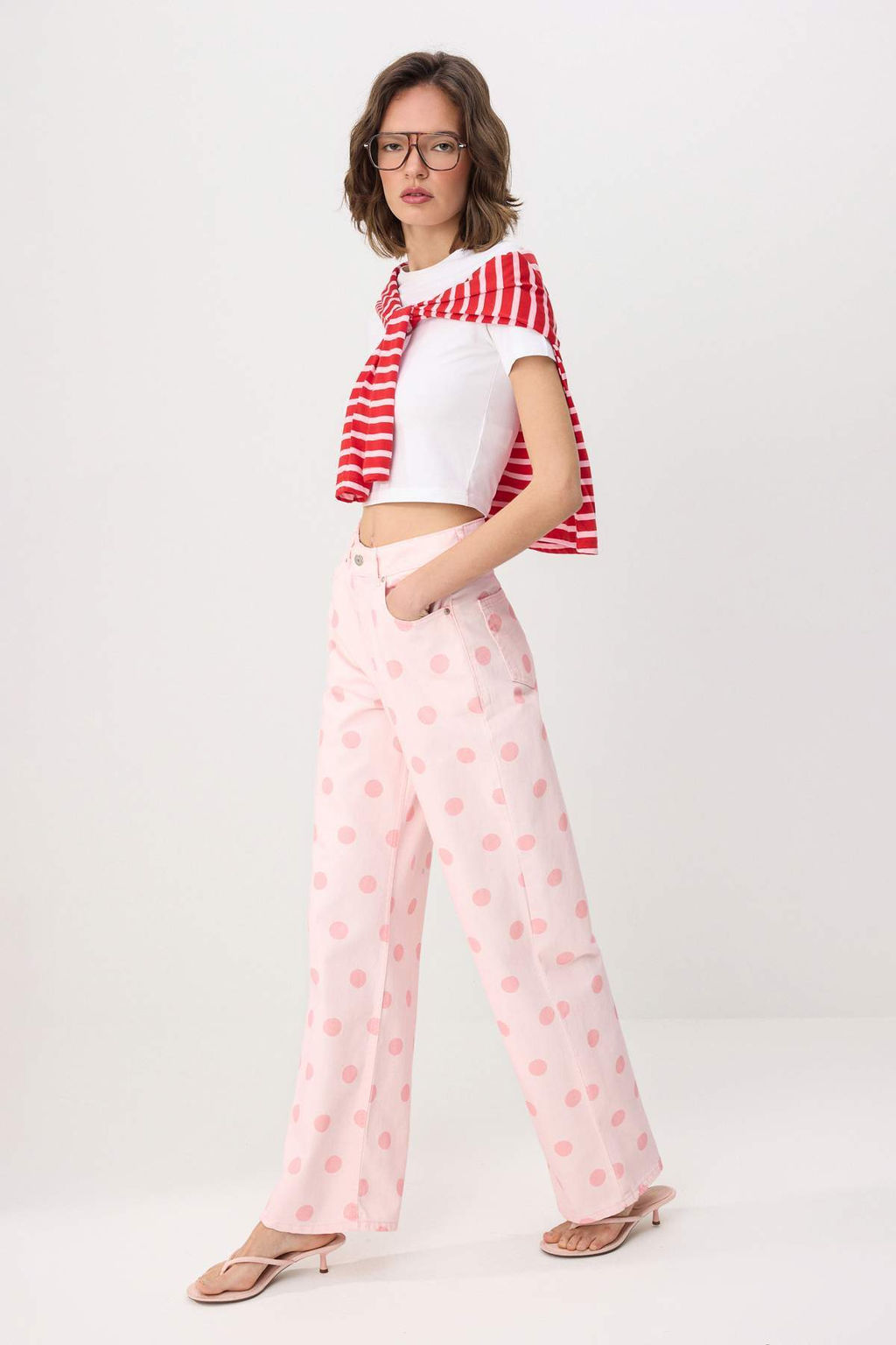 Pembe Puantiyeli Y_ksek Bel Wide Leg Jeans TWOSS26JE00341 - Trendyolmilla фото 3