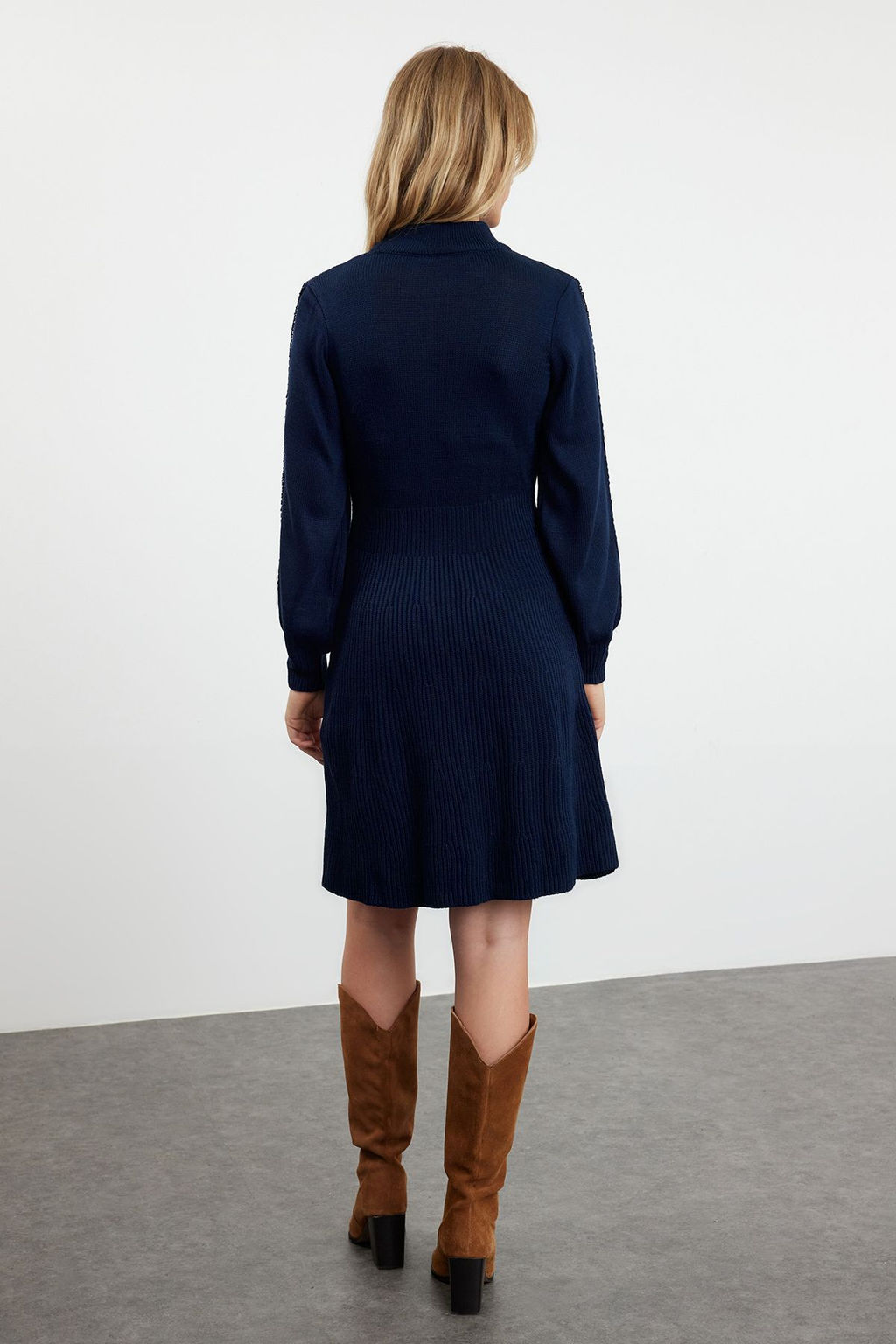 Lacivert Mini Triko Dantelli Elbise TWOAW22EL0011