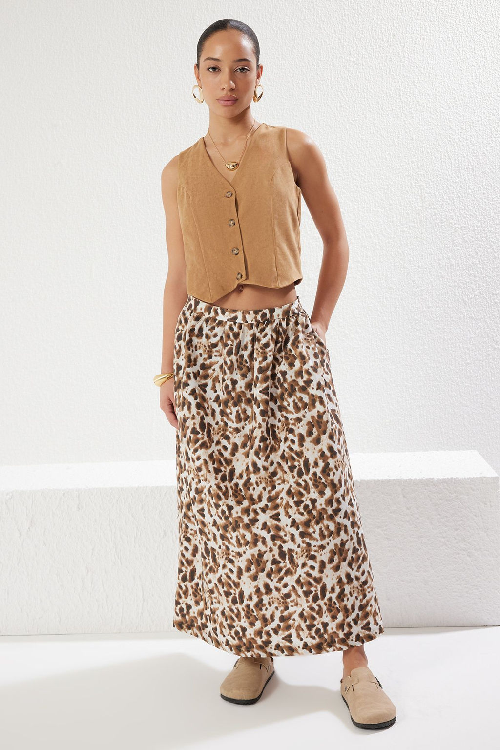 TRENDYOLMILLA Cok Renkli Animal Leopar Desenli A-line Maxi Boy Dokuma Etek TWOSS25ET00045 фото 3