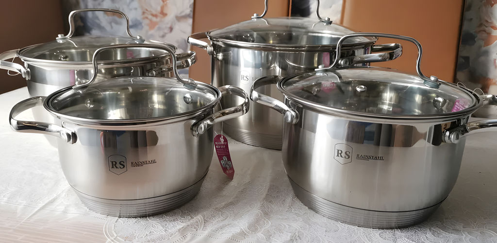 Набор посуды 8 пр "Бохманн" (2,1л,2,9л,3,9л,6,6л) стекл. крыш., 7-ти шаг дно, арт. RS/CW1855-08