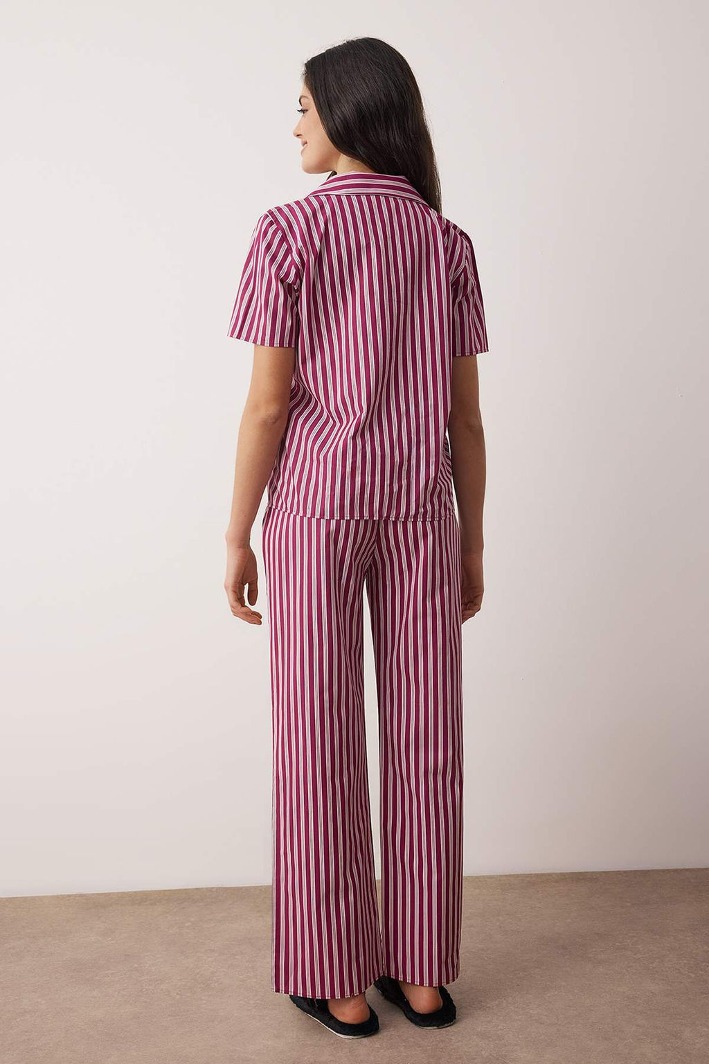 Cok Renkli %100 Pamuklu Cizgili Poplin Dokuma Pijama Tak?m? THMAW26PT00197