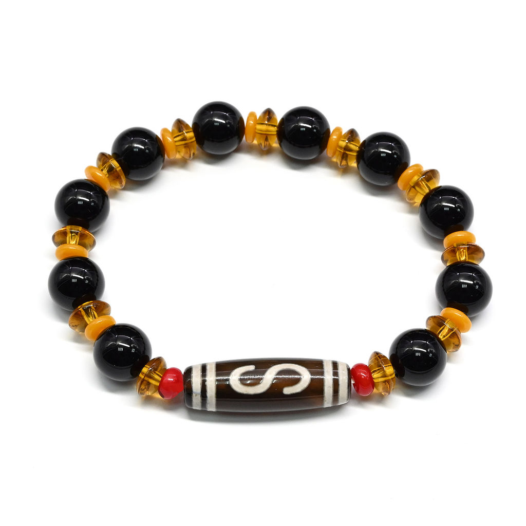 Браслет с бусиной дзи "Денежный крючок" бочонок 10*30мм, 18см