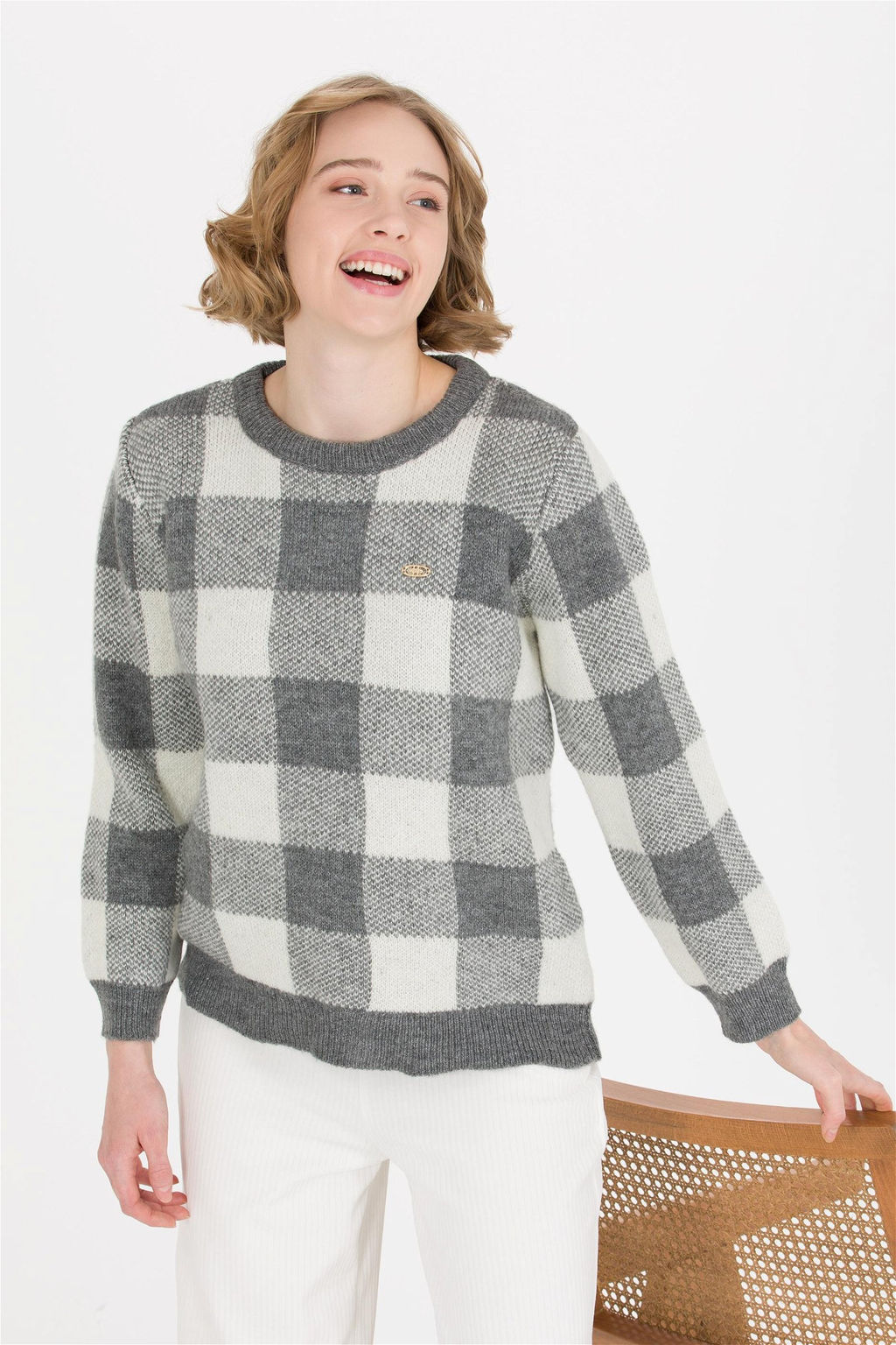 U. S. Polo Assn Женский серый меланжевый свитер с круглым вырезом - U.s. polo assn фото 9