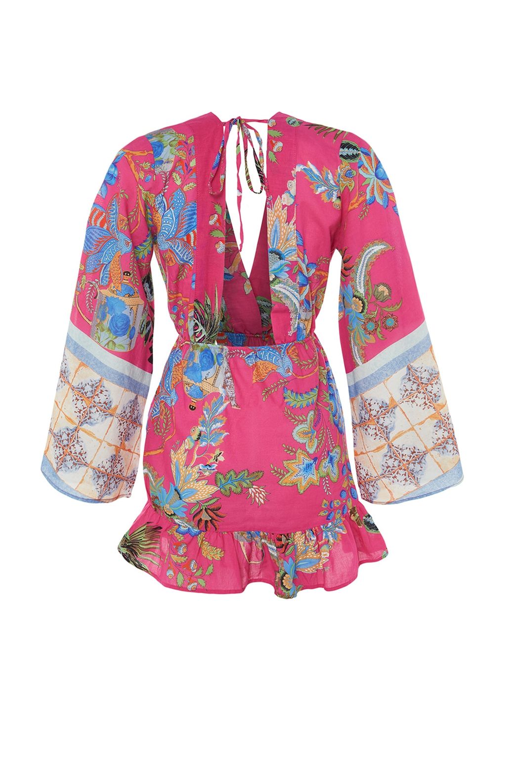 TRENDYOLMILLA Cicek Desenli Mini Dokuma Volanl? %100 Pamuklu Plaj Elbisesi TBESS23EL00030  фото 8