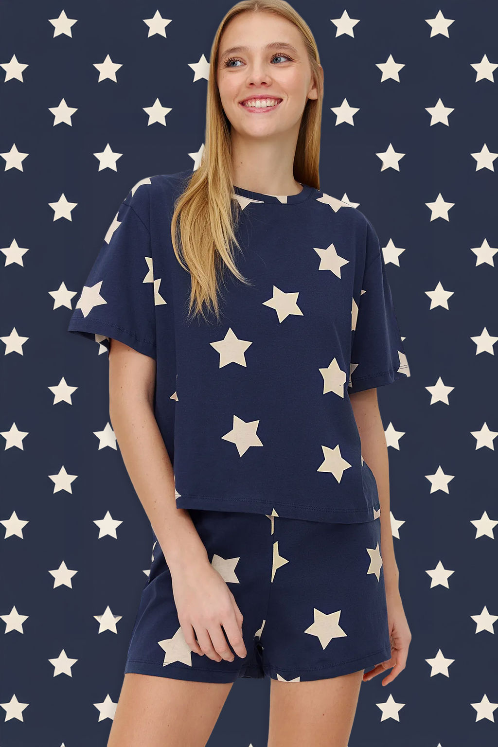 Trendyolmilla Cok Renkli %100 Pamuklu Y?ld?z Desenli Sortlu Orme Pijama Tak?m? THMSS22PT0501  фото 41