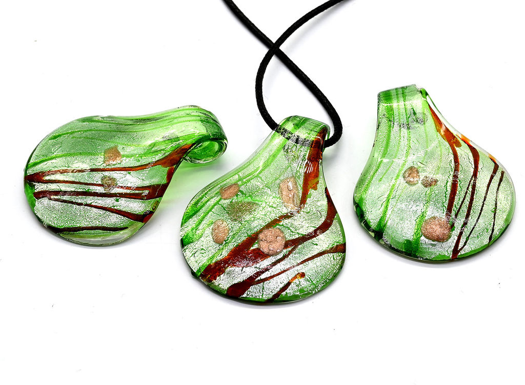 Подвеска кулон из муранского стекла Капля 40*55мм цв.зеленый