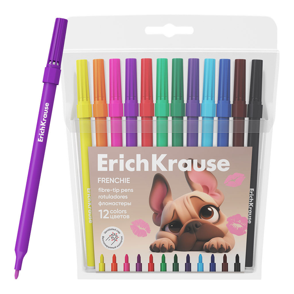 Цена за 12 шт. Фломастеры ErichKrause Frenchie, 12 цветов (в футляре с европодвесом 12 шт)