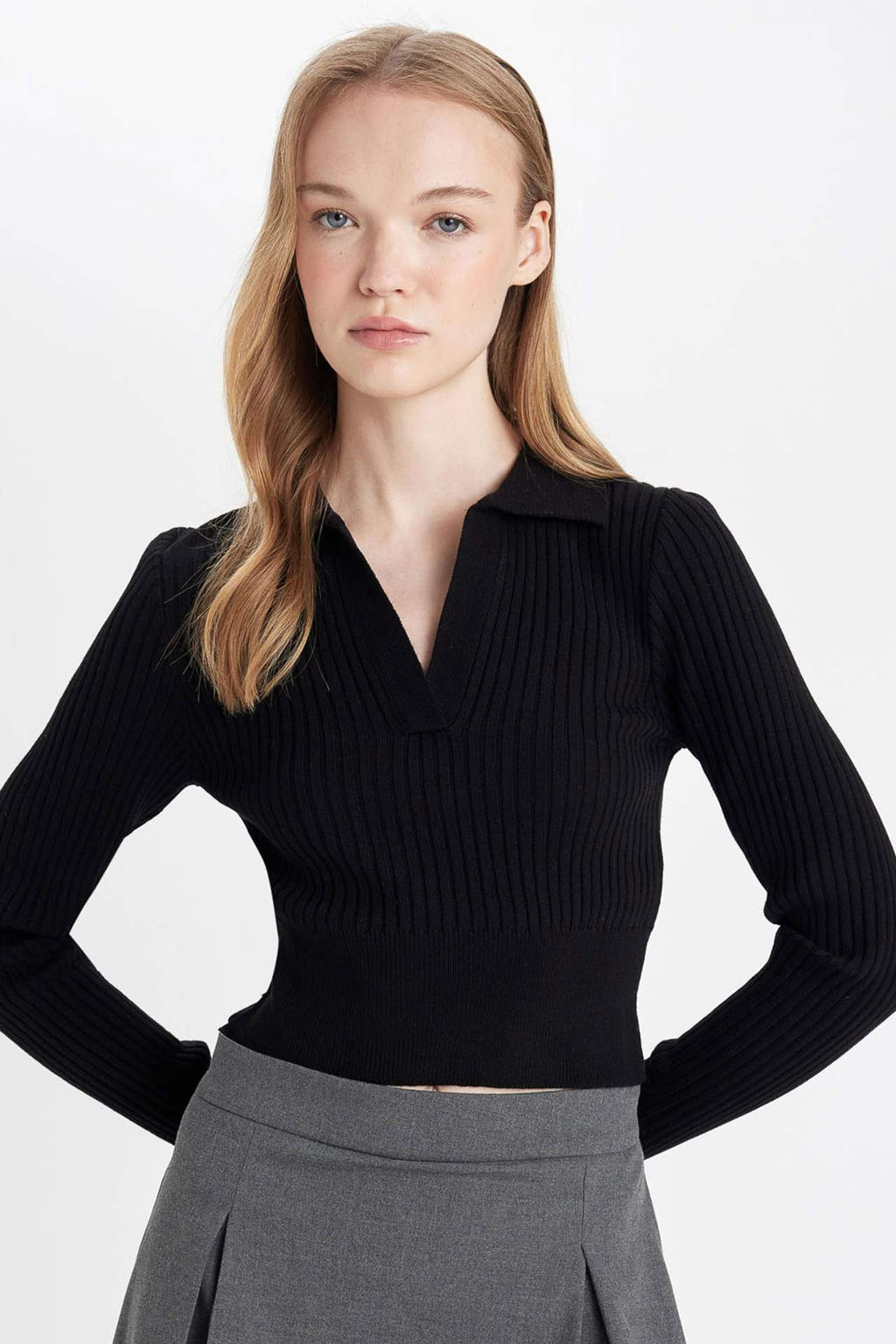 Coool Slim Fit Dar Kesim Polo Yaka Crop Triko Kazak - Defacto фото 2