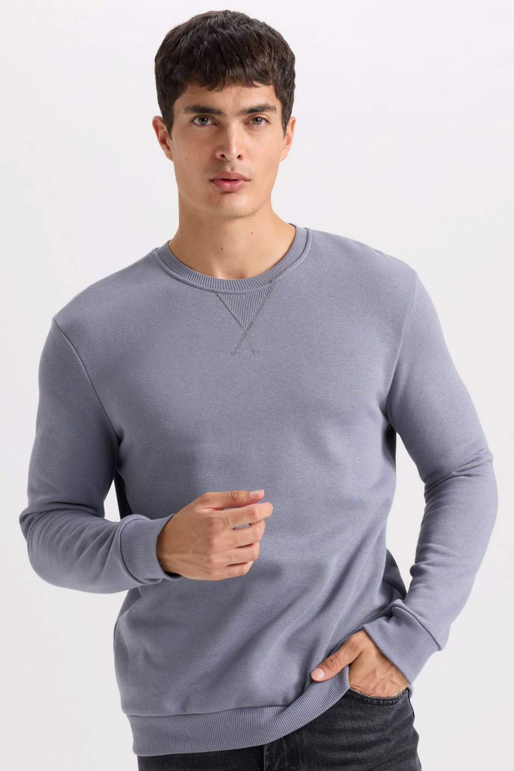 Regular Fit Bisiklet Yaka Kal?n Basic Duz Sweatshirt - Defacto фото 11