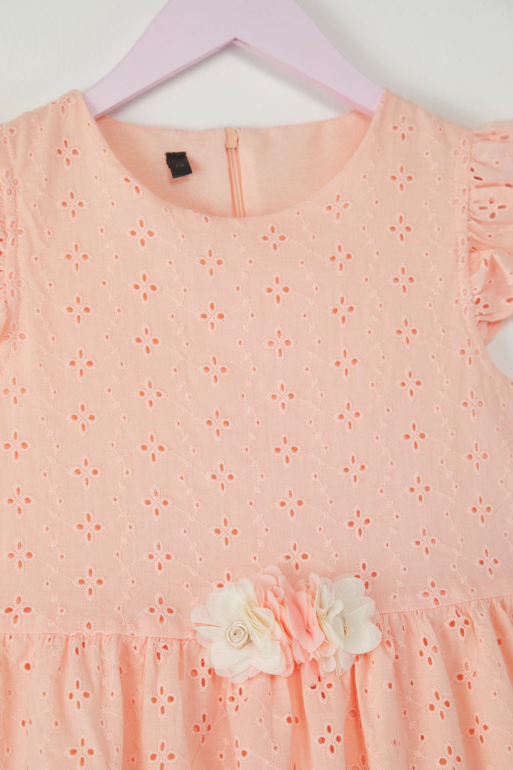 Somon Pamuklu F?rf?rl? Cicek Detayl? Mini K?sa Kol K?z Cocuk Dokuma Elbise TKDSS25EL00034 - Trendyolmilla фото 2