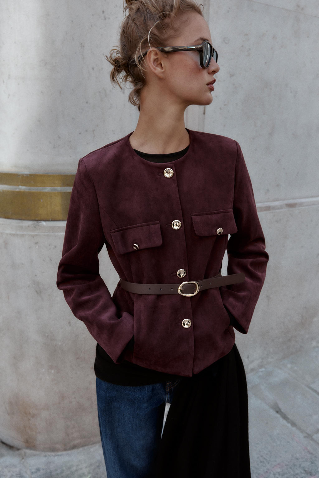 FAUX SUEDE BLAZER WITH BELT - Zara фото 2