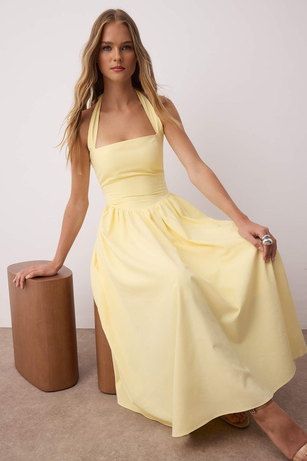 Sar? Boyundan Bagl? Etegi Genis Poplin Maxi Dokuma Elbise TWOSS25EL00881 - Trendyolmilla фото 5