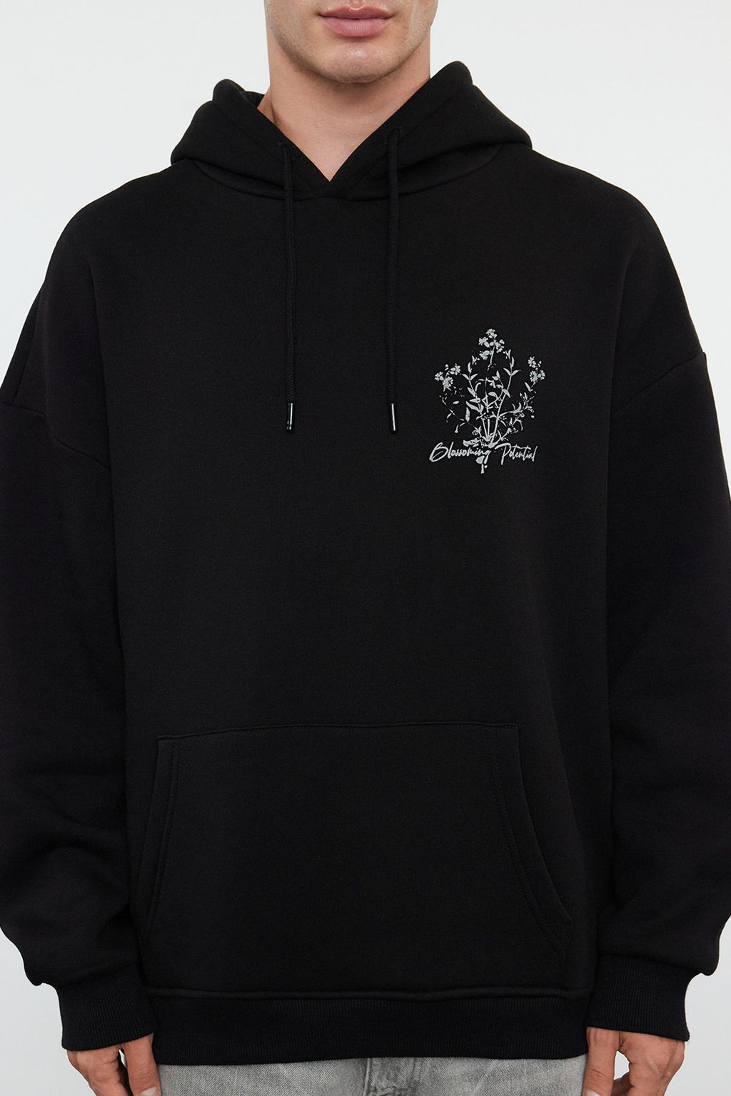 TRENDYOL MAN Antrasit Oversize/Genis Kesim Kapusonlu Cicek Bask? Ici Polar/S?cak Tutan Sweatshirt TMNAW24SW00100 - Trendyolmilla фото 22
