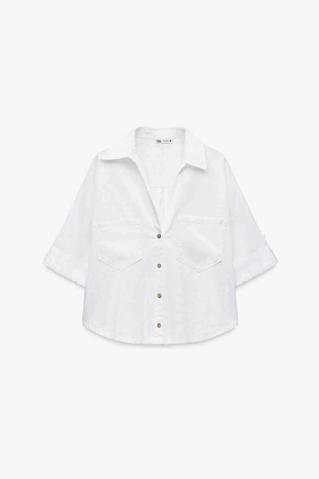 CROPPED LINEN BLEND SHIRT - Zara фото 22