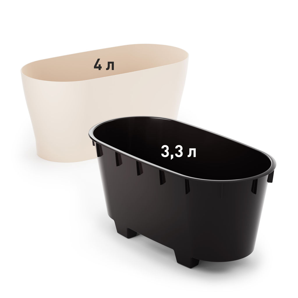 Горшок цветочный Лея 4л овальный двойной (с автополивом) (бежевый) М8590 - Альтернатива фото 4