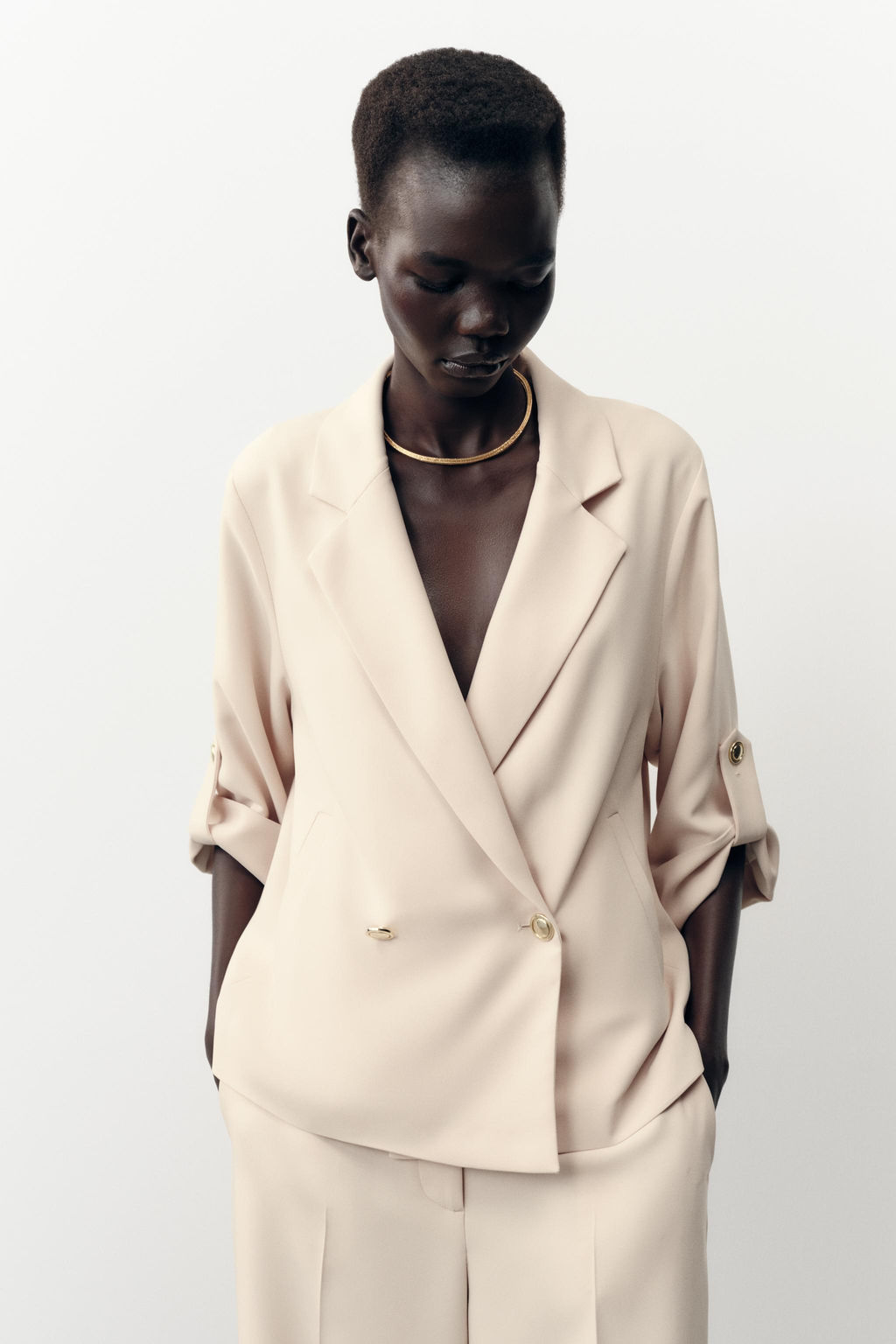DOUBLE-BREASTED BLAZER WITH ROLLED-UP SLEEVES - Zara фото 11