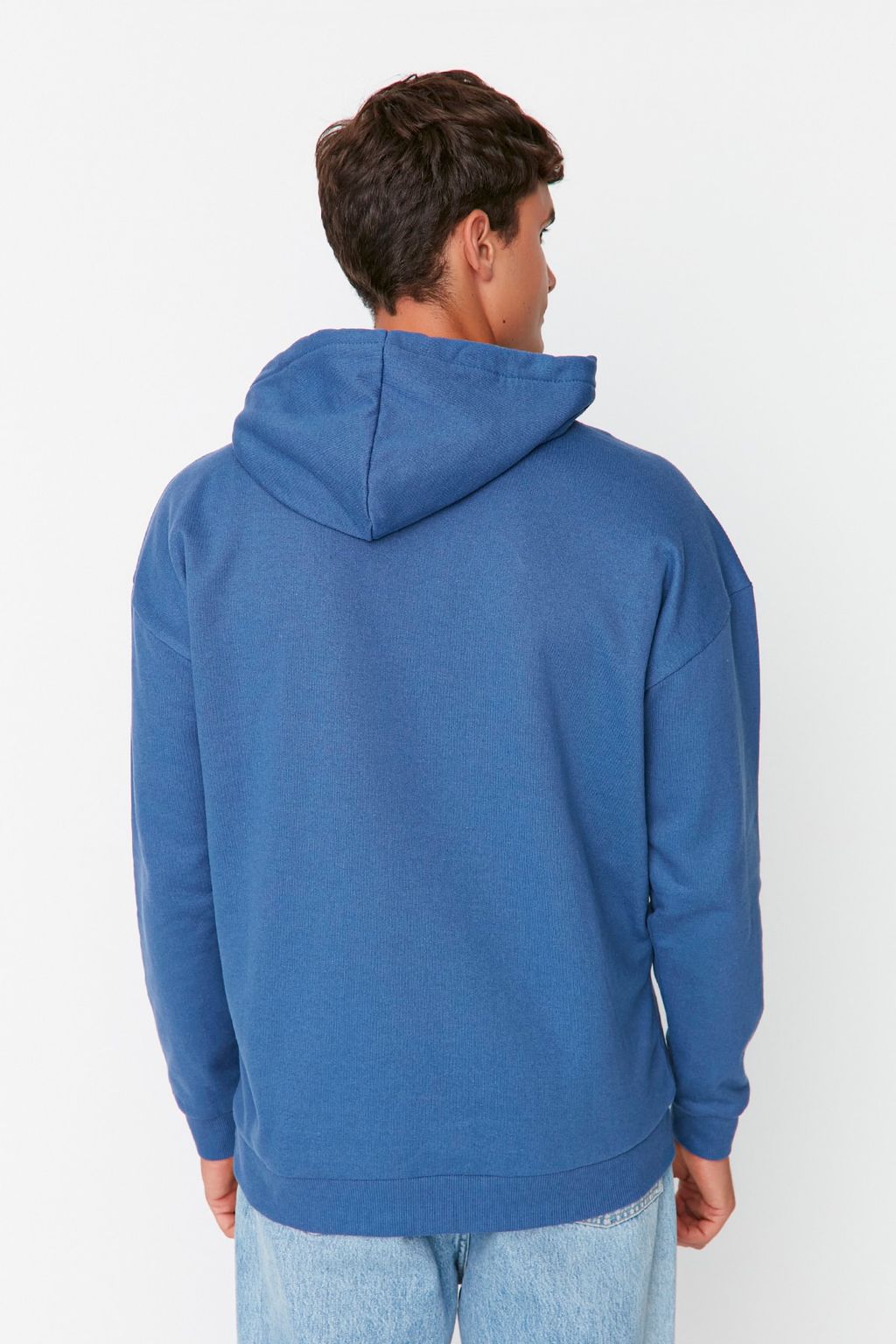 Lacivert Oversize/Genis Kesim Kapusonlu Ici Polar/S?cak Tutan Sweatshirt TMNAW23SW00195