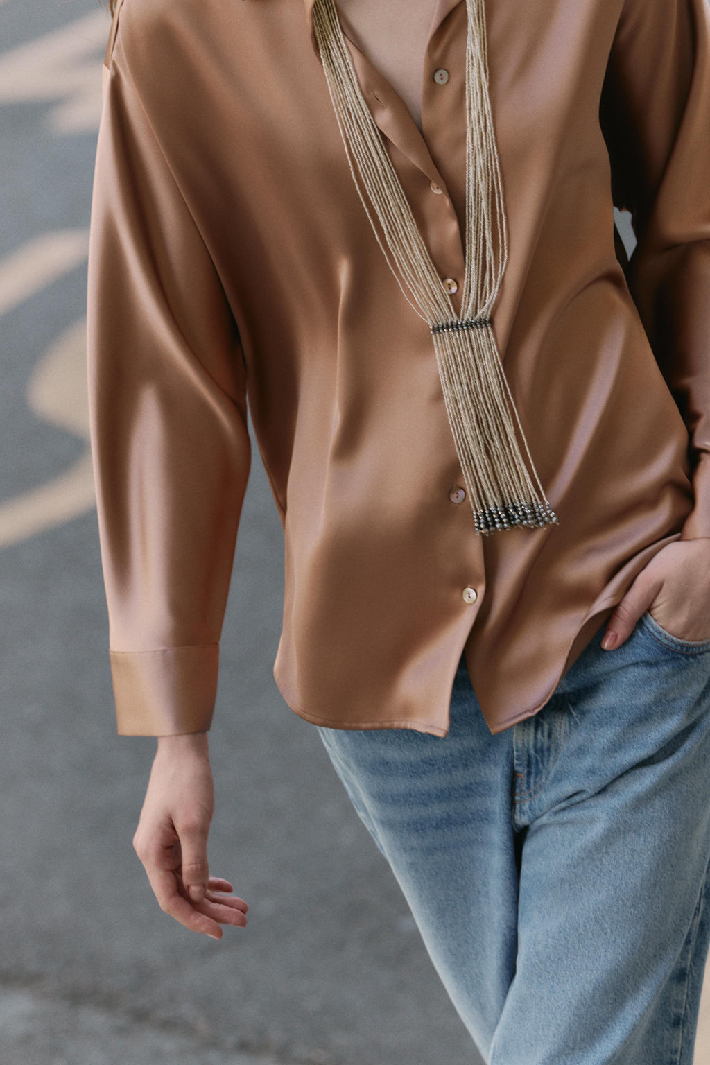 SATIN DROP-SHOULDER SHIRT - Zara фото 3