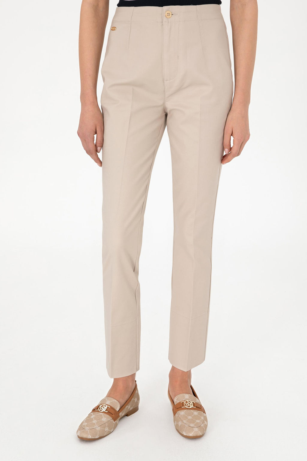 Kad_n Ta_ Slim Flare Cropped Fit Kanvas Pantolon