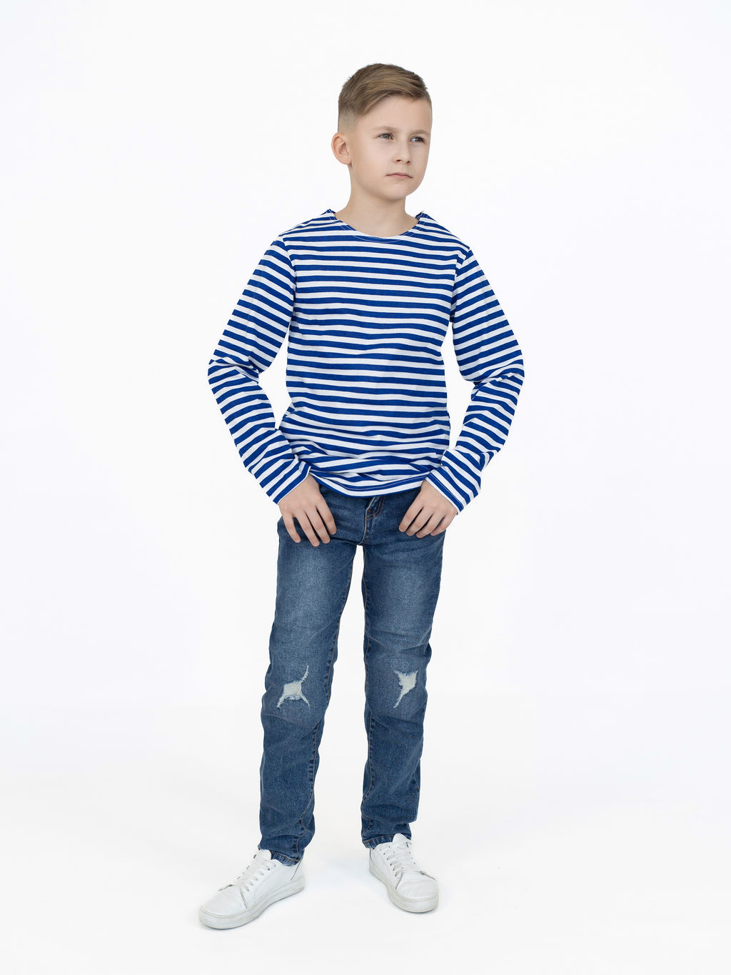 Тельняшка лонгслив детская васильковая полоска