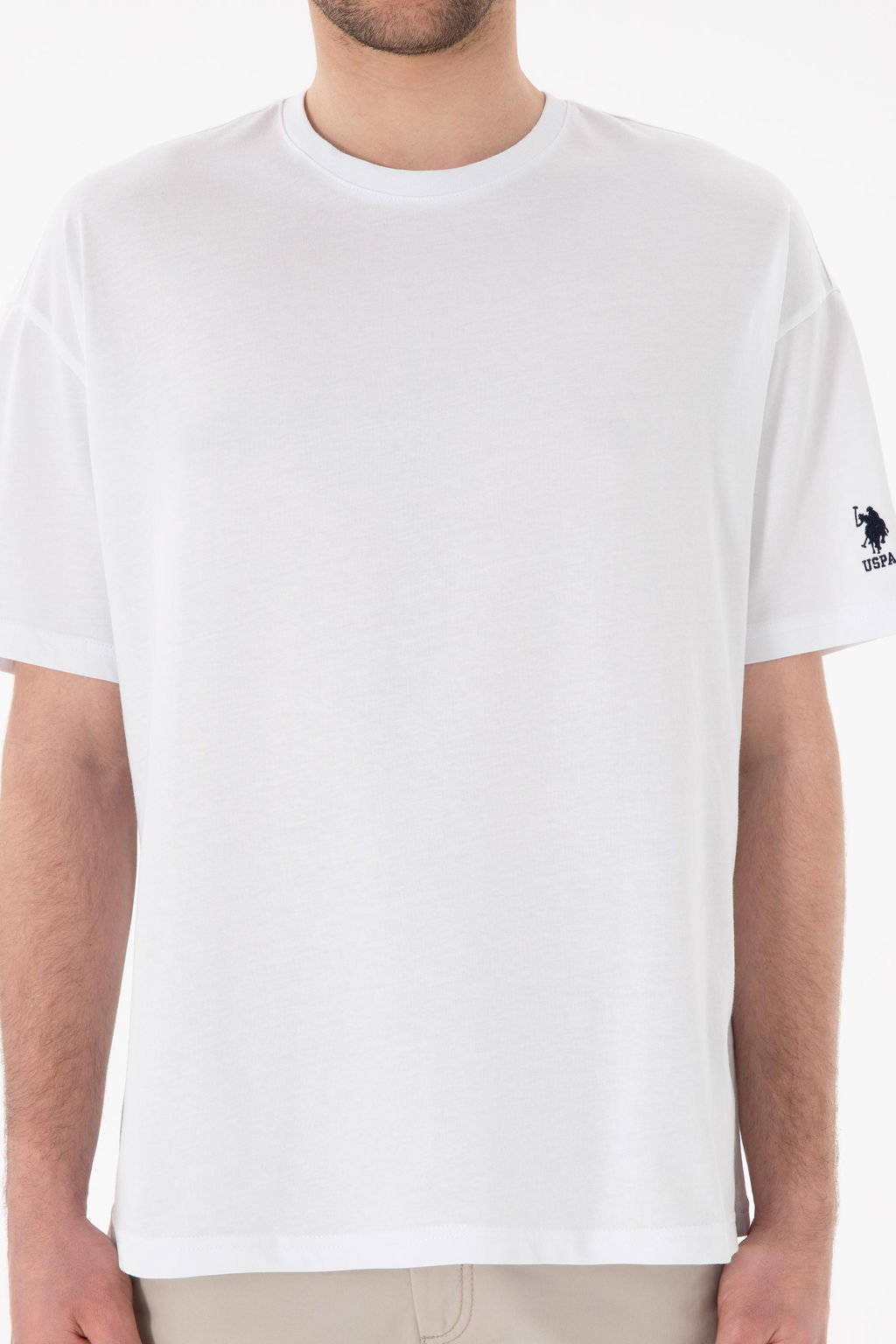 Erkek Oversize Fit Bisiklet Yaka Beyaz Ti__rt