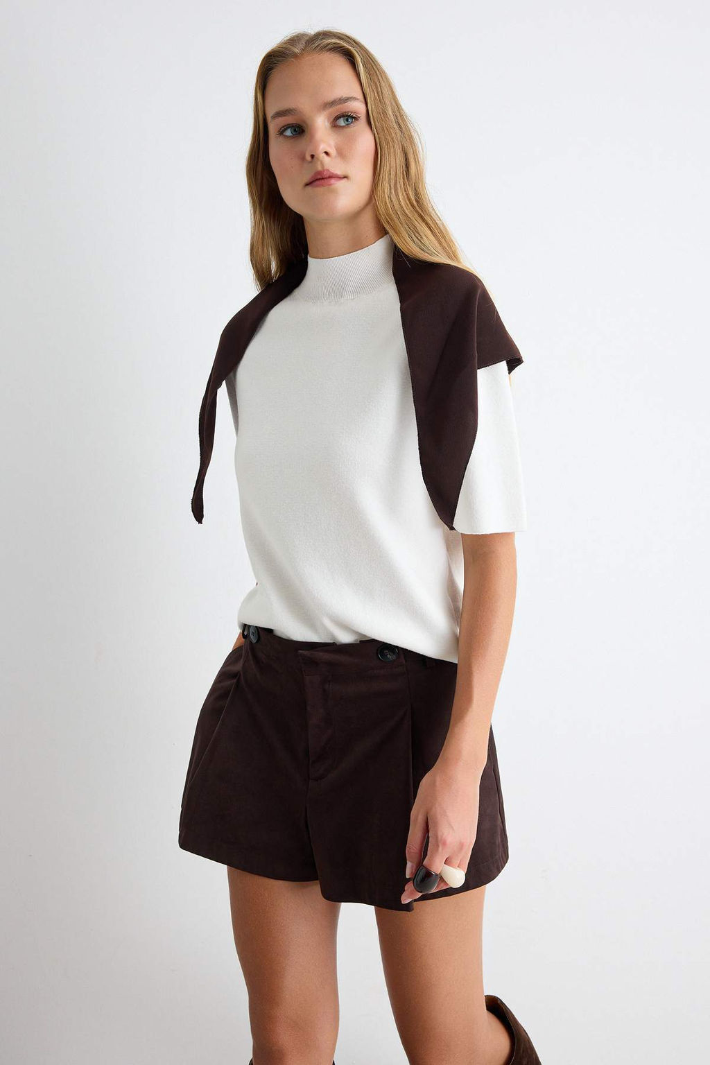 Ekru Premium _plik/_zel _plik Fularl_ Triko Bluz TWOAW27BZ00004 - Trendyolmilla фото 2