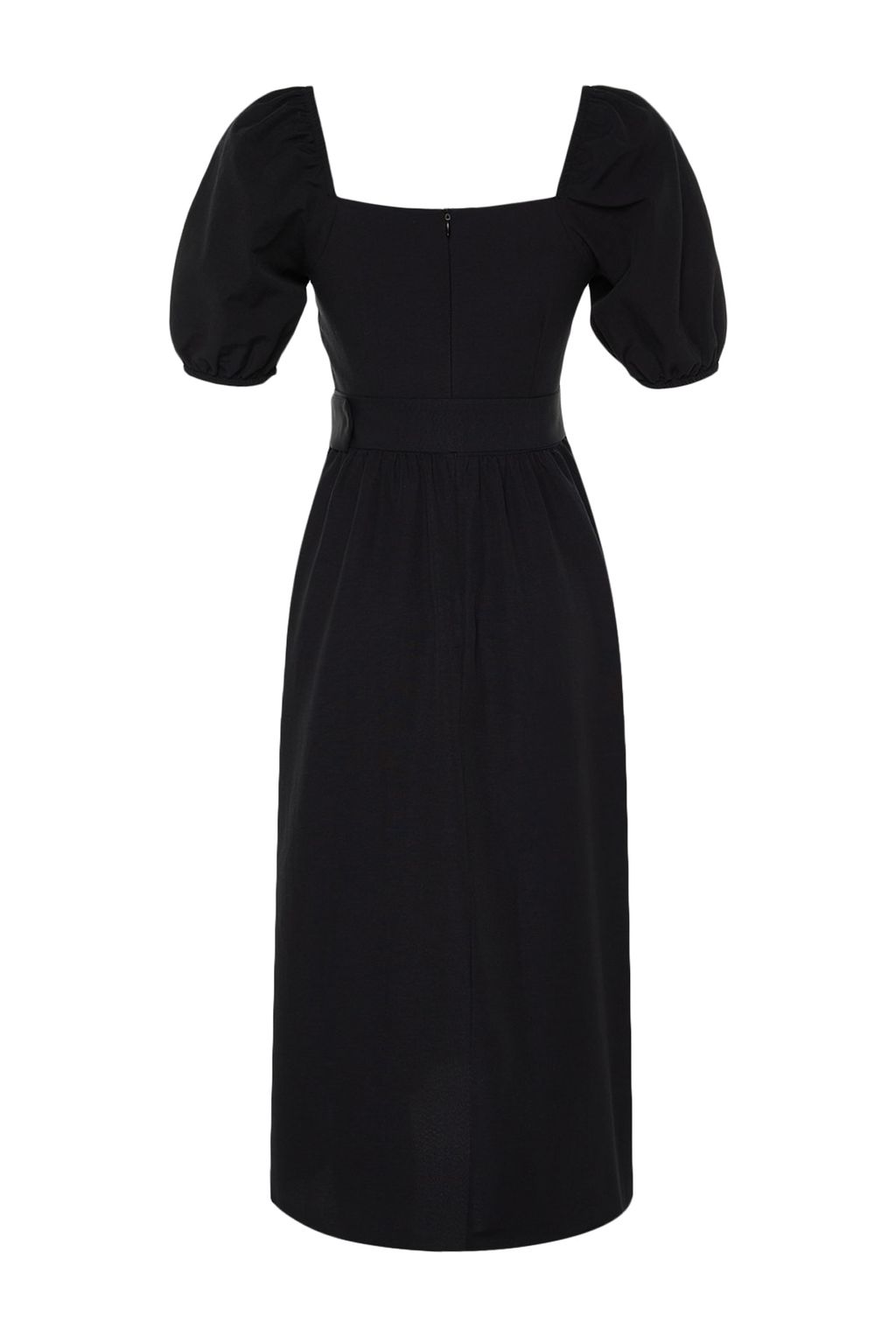 TRENDYOLMILLA Siyah Kemerli Belden Ac?lan Kare Yaka Midi Dokuma Elbise TWOSS23EL01123  фото 8