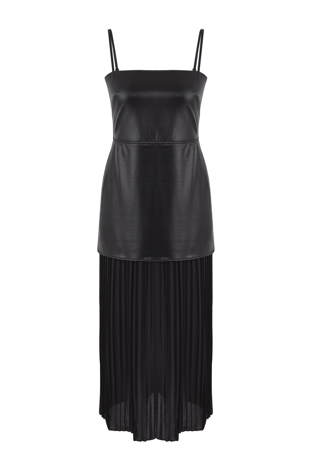 Limited Edition Siyah Suni Deri Etegi Sifon Plilise Detayl? Elbise TWOAW26EL00127 - Trendyolmilla фото 5