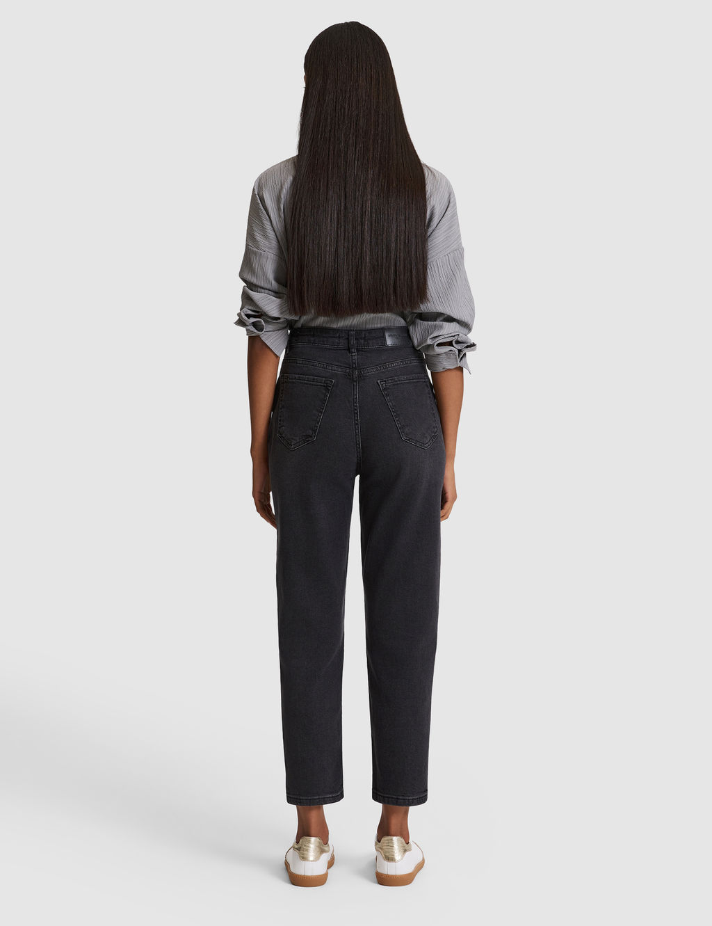Antrasit Mom High Waist Fit Jean Pantolon