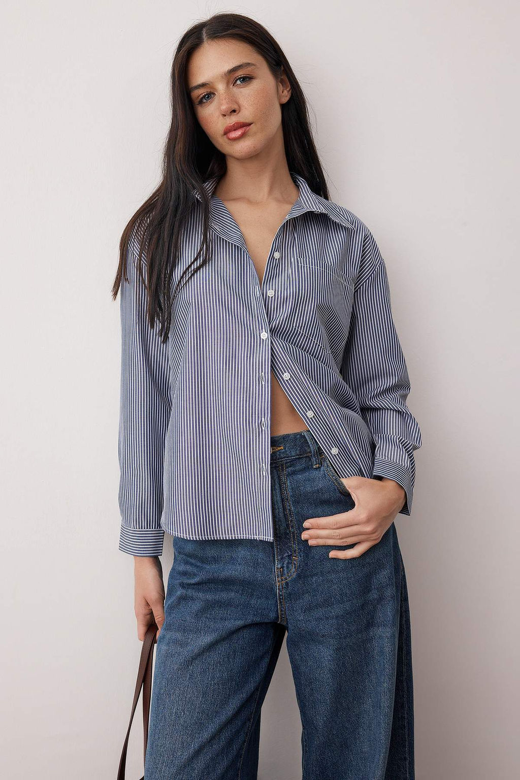 Bordo Cizgili Oversize/Genis Kal?p Gomlek TWOAW26GO00126 - Trendyolmilla фото 5