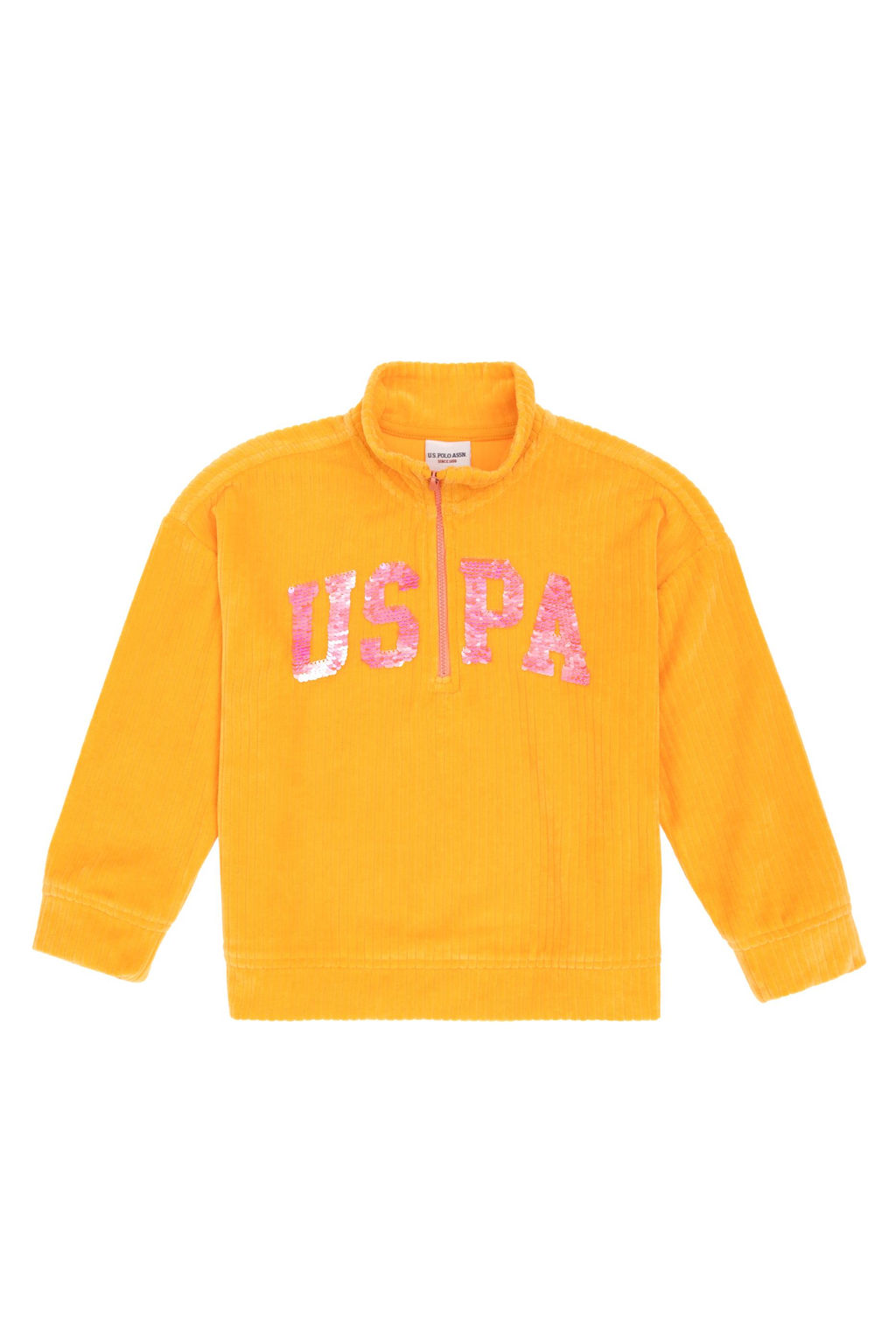 K_z _ocuk Turuncu Yar_m Fermuarl_ Pul Payetli Sweatshirt - U.s. polo assn фото 4