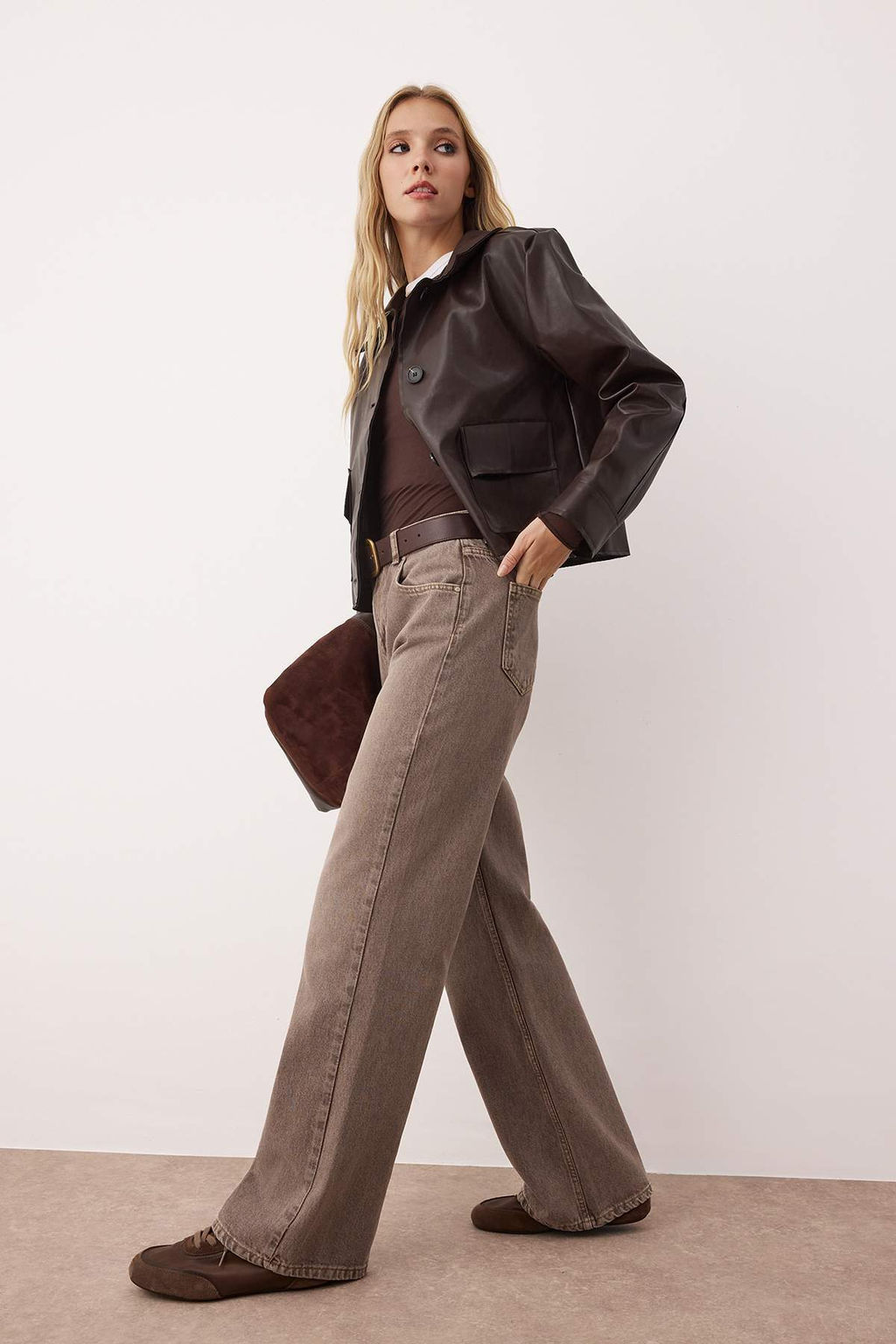 Camel Yuksek Bel Vintage Y?kama Genis Paca Wide Leg Jeans TWOAW26JE00124