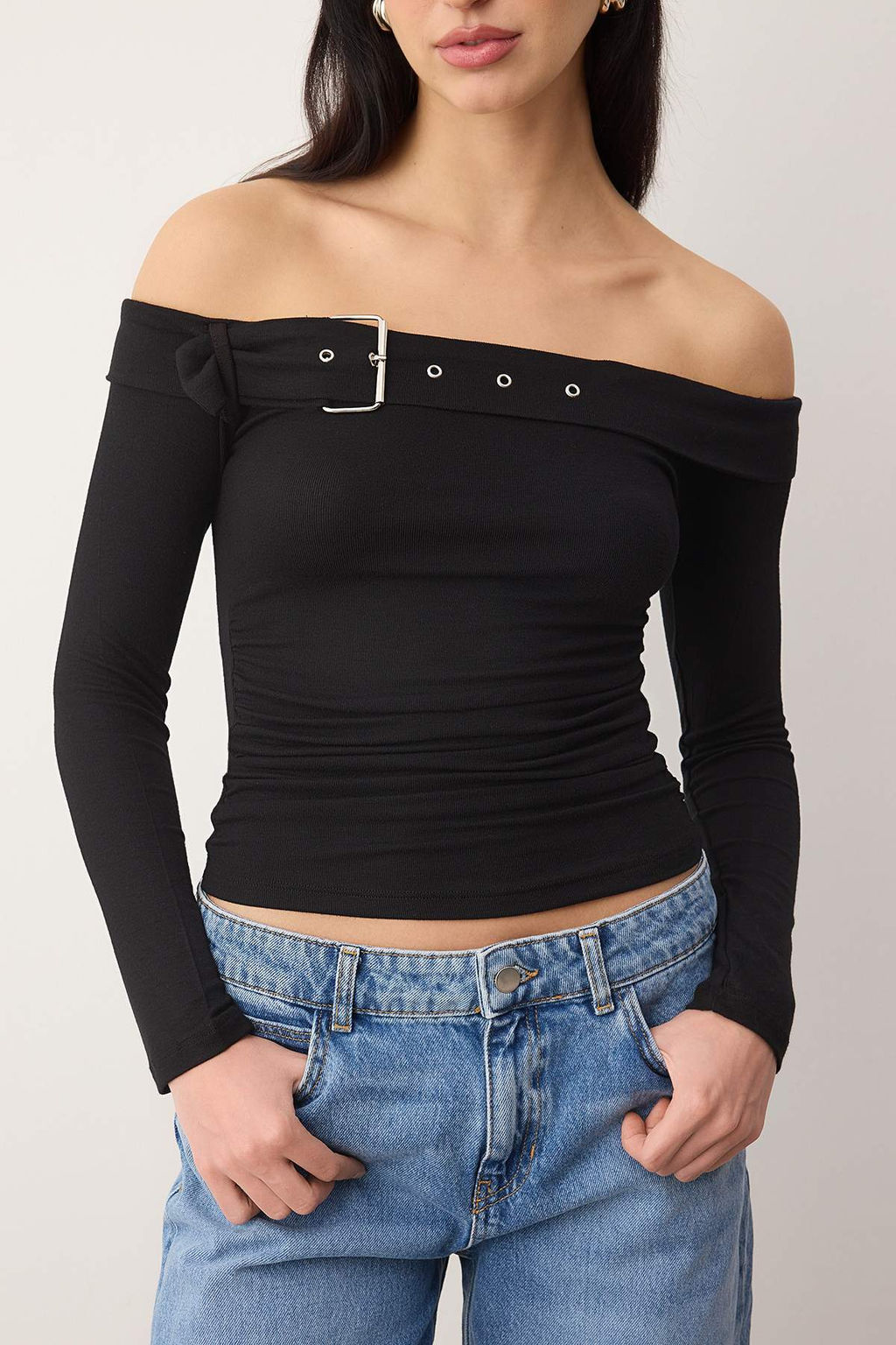 Haki Kemer Aksesuar Detayl? Fitted/Vucuda Oturan Carmen Yaka Orme Bluz TWOAW26BZ00323 - Trendyolmilla фото 7