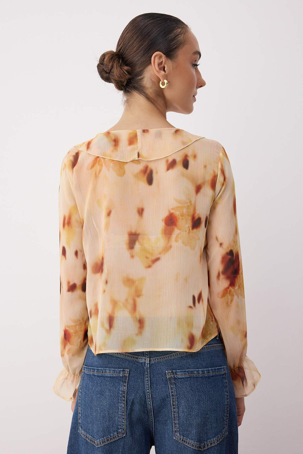 Sar?-Cok Renkli Sifon Transparan F?rf?rl? Desenli Dokuma Bluz TWOAW26BZ00094 - Trendyolmilla фото 4