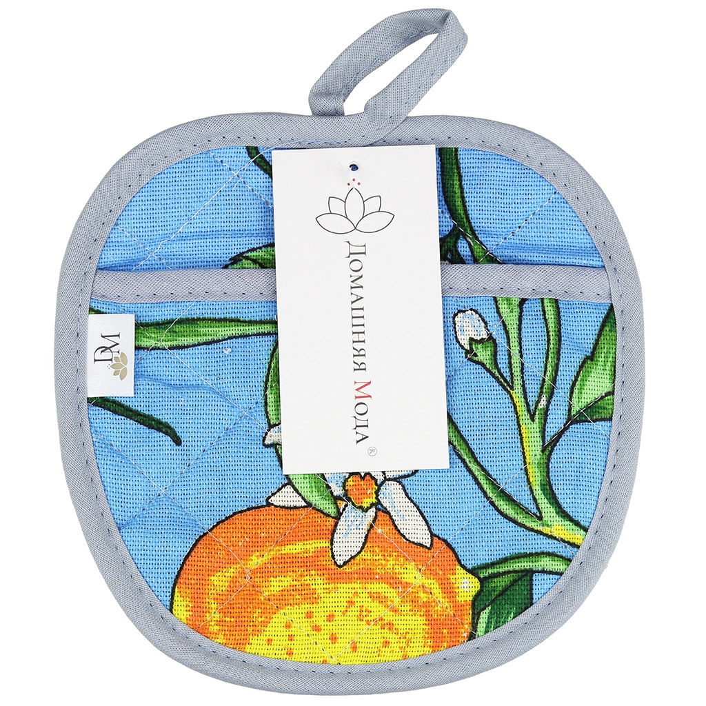 Прихватка с запахом 19х19см Лимон, вид 4, форма Яблоко, рогожка 171г/м2, хлопок 100%, наполнитель - ватин 280г/м2, на пластмассовом подвесе, Домашняя мода (Россия)  фото 4