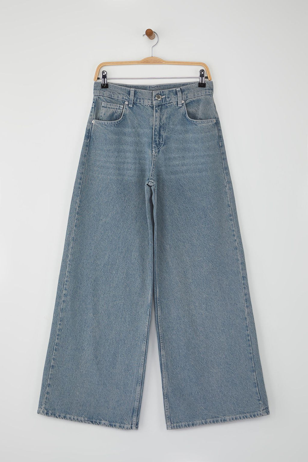 Teen Mavi Gri Yuksek Bel Genis Paca Wide Leg Palazzo Jeans TWOAW26JE00065 - Trendyolmilla фото 5