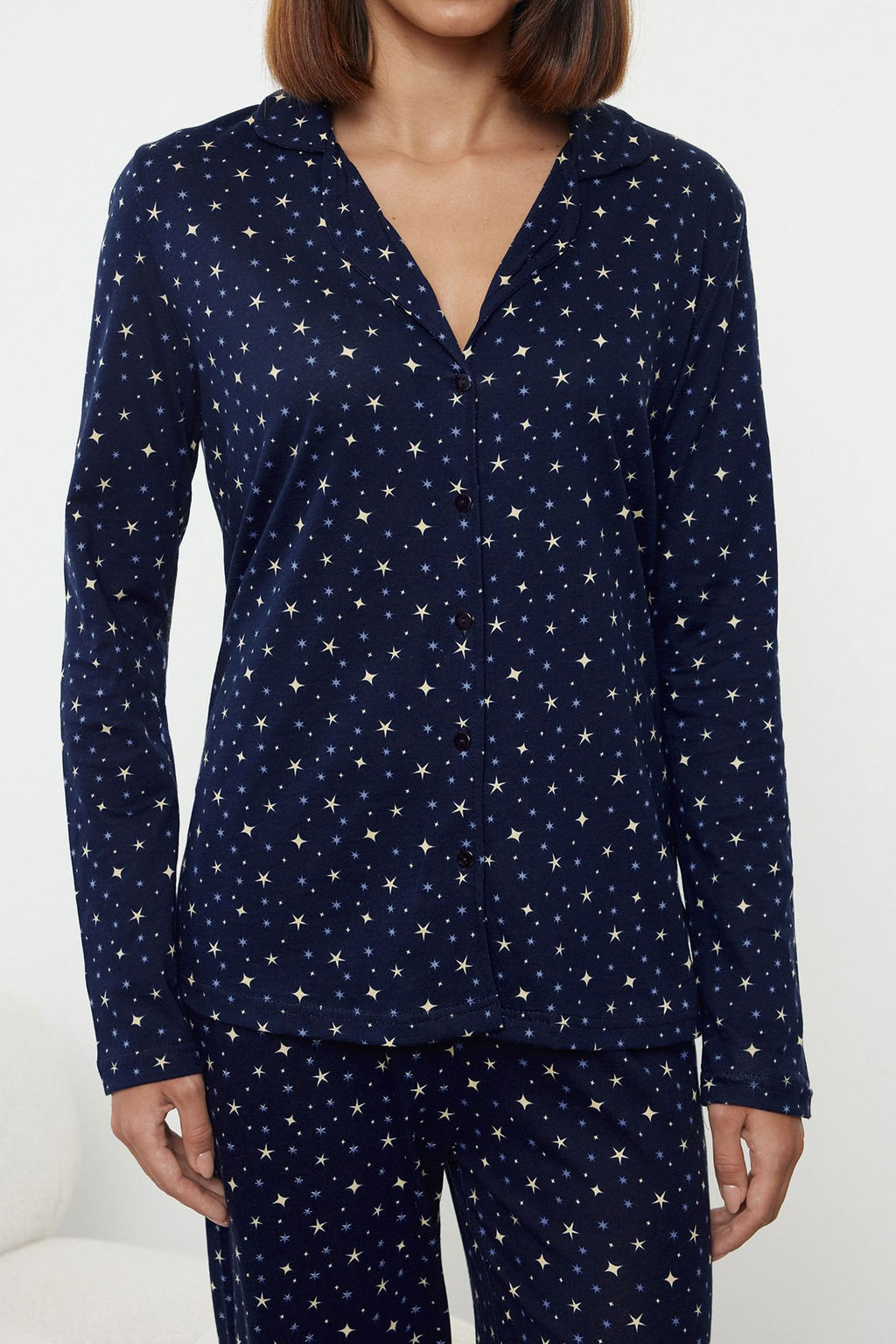 Trendyolmilla Lacivert %100 Pamuklu Galaksi Desenli Orme Pijama Tak?m? THMAW25PT00097  фото 7