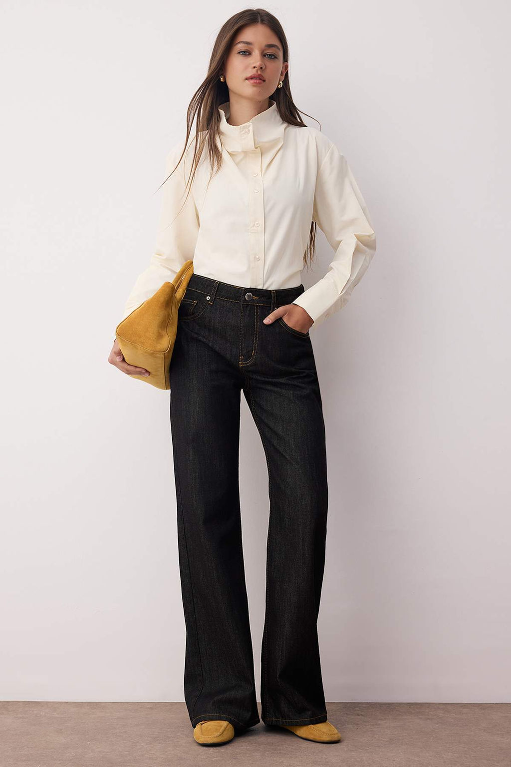 Siyah Yuksek Bel Genis Paca Wide Leg Jeans TWOAW26JE00070 - Trendyolmilla фото 3